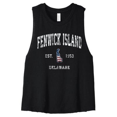 Fenwick Island Delaware De Vintage American Flag Women's Racerback Cropped Tank