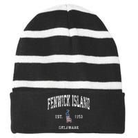 Fenwick Island Delaware De Vintage American Flag Striped Beanie with Solid Band