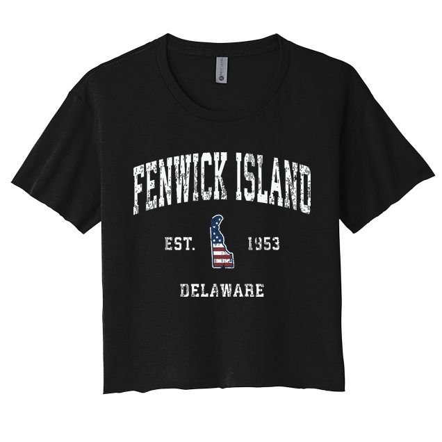Fenwick Island Delaware De Vintage American Flag Crop Top