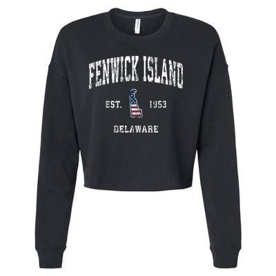 Fenwick Island Delaware De Vintage American Flag Cropped Pullover Crew