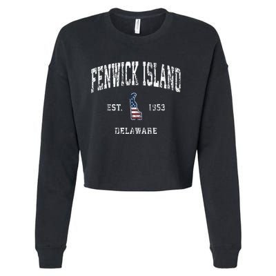 Fenwick Island Delaware De Vintage American Flag Cropped Pullover Crew