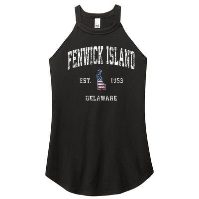 Fenwick Island Delaware De Vintage American Flag Women's Perfect Tri Rocker Tank