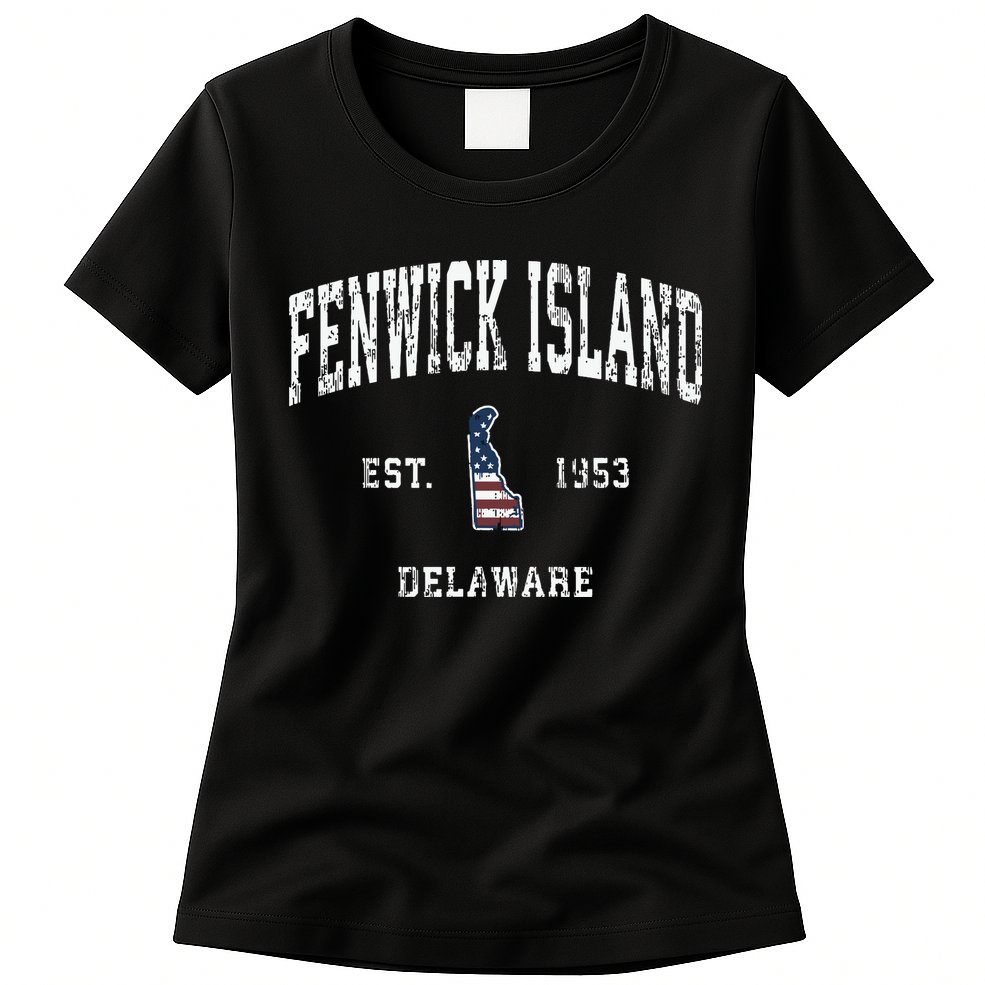 Fenwick Island Delaware De Vintage American Flag Womens T-Shirt
