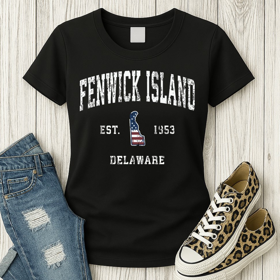 Fenwick Island Delaware De Vintage American Flag Womens T-Shirt