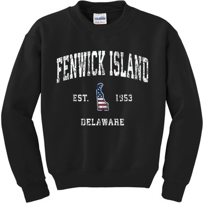 Fenwick Island Delaware De Vintage American Flag Kids Sweatshirt