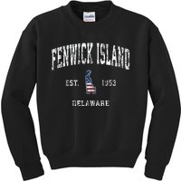 Fenwick Island Delaware De Vintage American Flag Kids Sweatshirt