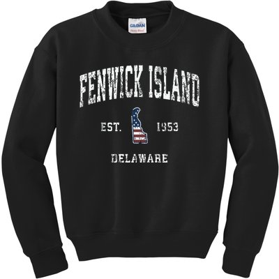 Fenwick Island Delaware De Vintage American Flag Kids Sweatshirt