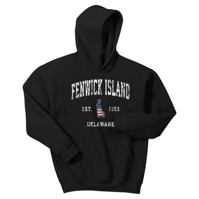 Fenwick Island Delaware De Vintage American Flag Kids Hoodie