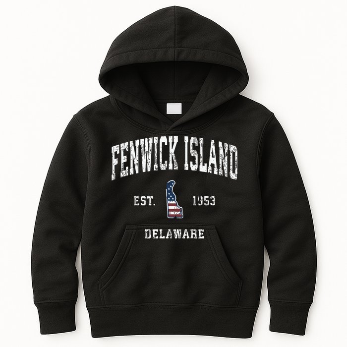 Fenwick Island Delaware De Vintage American Flag Kids Hoodie