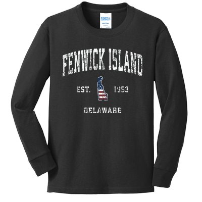 Fenwick Island Delaware De Vintage American Flag Kids Long Sleeve Shirt