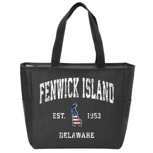 Fenwick Island Delaware De Vintage American Flag Zip Tote Bag