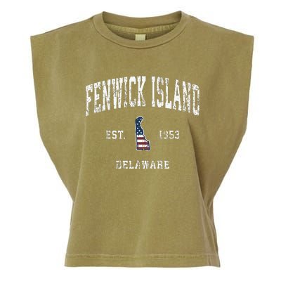 Fenwick Island Delaware De Vintage American Flag Garment-Dyed Women's Muscle Tee