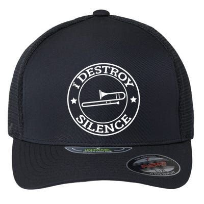 Funny I Destroy Silence Trombone Trumpet Player Trombonist Flexfit Unipanel Trucker Cap