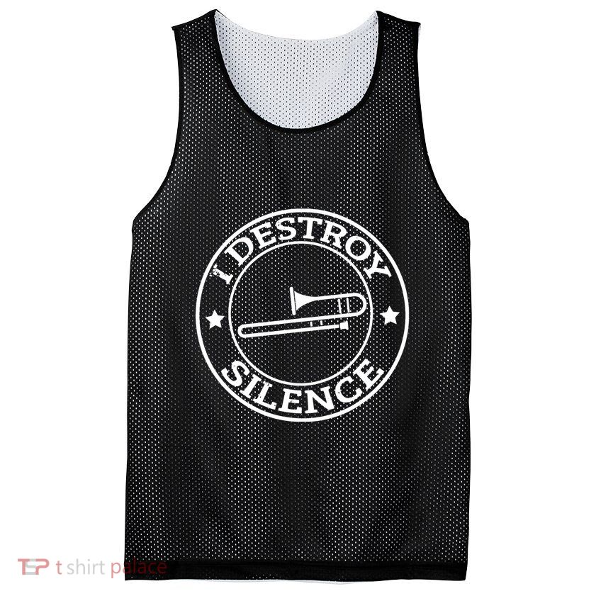 Funny I Destroy Silence Trombone Trumpet Player Trombonist Mesh Reversible Basketball Jersey Tank