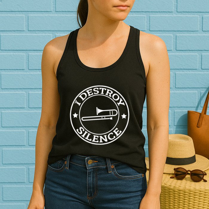 Funny I Destroy Silence Trombone Trumpet Player Trombonist Womens Tank Top