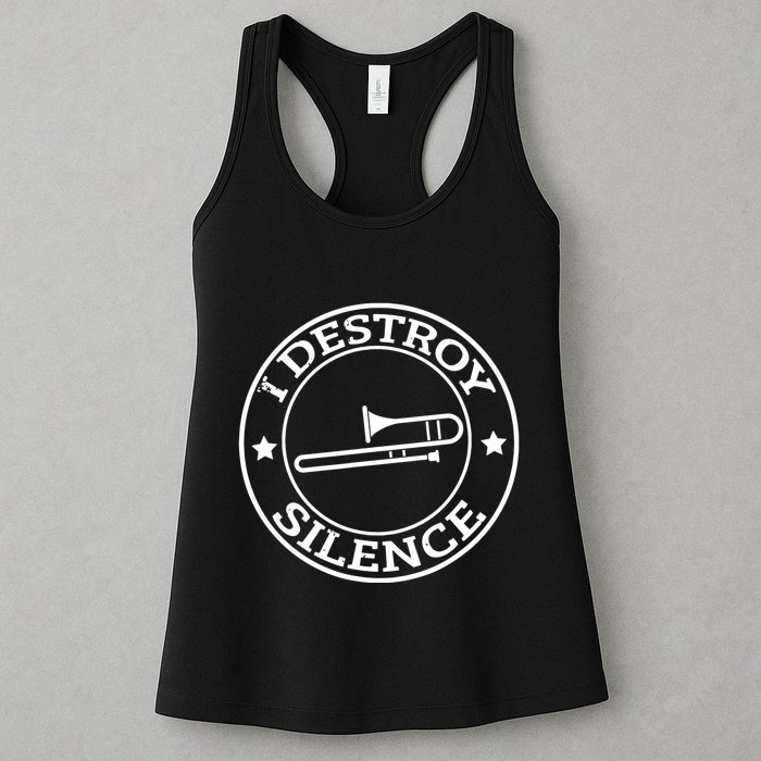 Funny I Destroy Silence Trombone Trumpet Player Trombonist Womens Tank Top