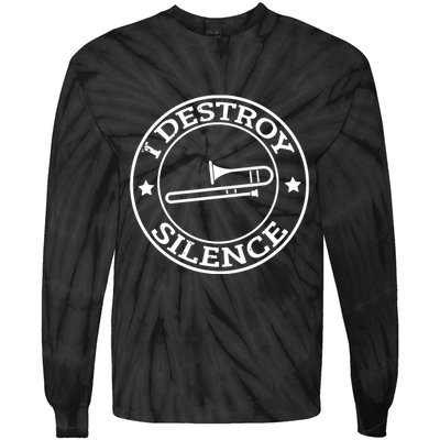Funny I Destroy Silence Trombone Trumpet Player Trombonist Tie-Dye Long Sleeve Shirt
