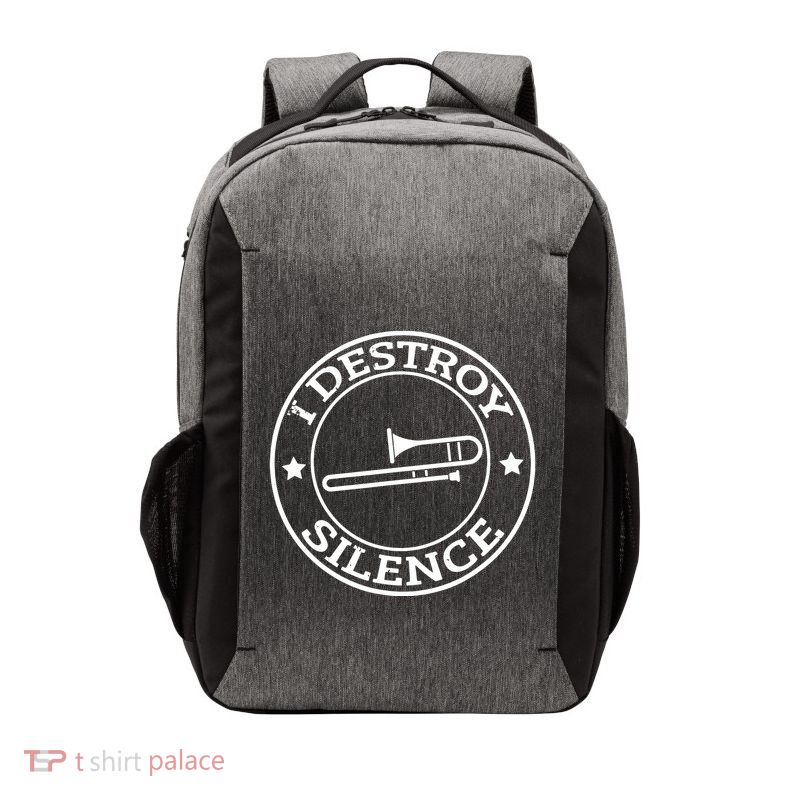 Funny I Destroy Silence Trombone Trumpet Player Trombonist Vector Backpack