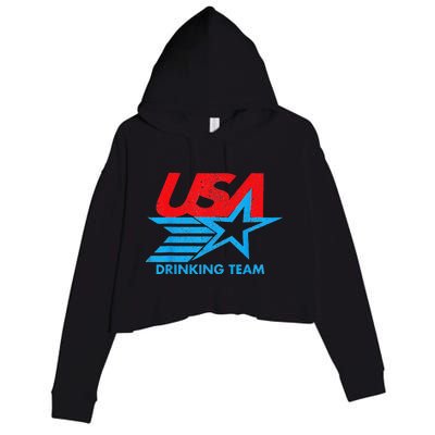 Funny Independence Day Usa Drinking Team 4th Of July Crop Fleece Hoodie