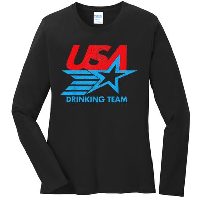 Funny Independence Day Usa Drinking Team 4th Of July Ladies Long Sleeve Shirt