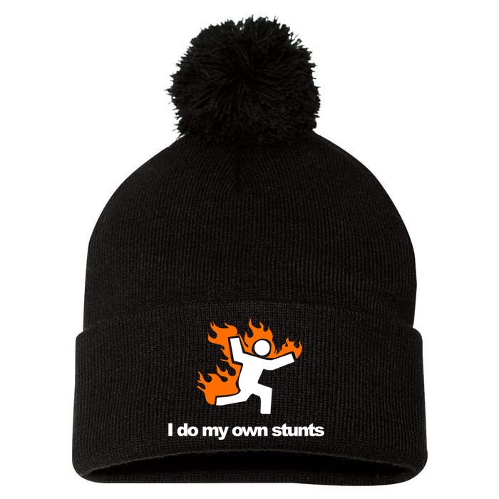 I do my own stunts funny figure on fire I do my own stunts Gift Pom Pom 12in Knit Beanie