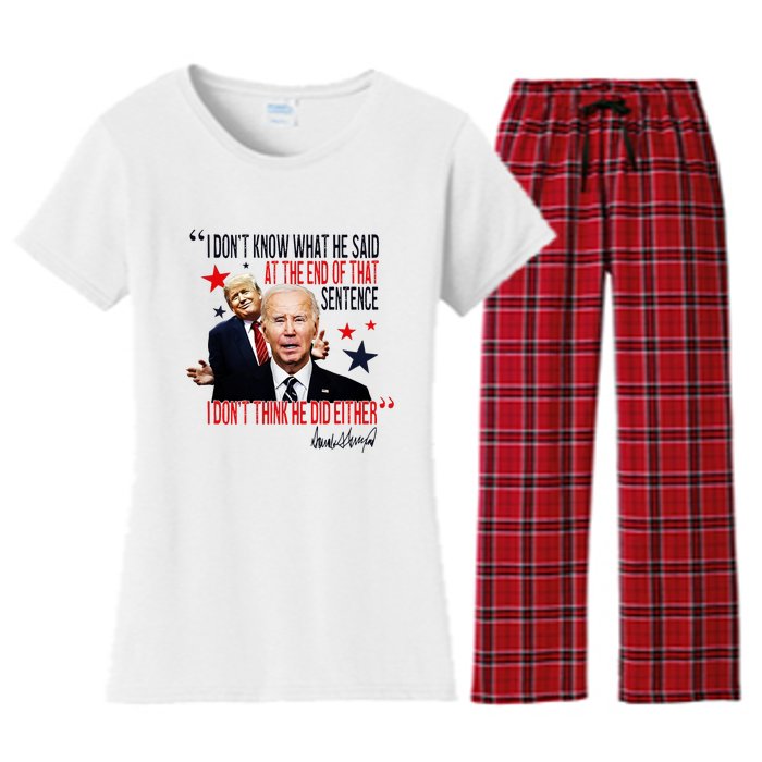 Funny I DonT Know What He Said Trump Biden Debate President Women's Flannel Pajama Set