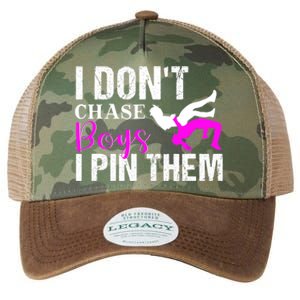 Funny I Don't Chase Boys I Pin Them Gift Wrestling Girls Gift Legacy Tie Dye Trucker Hat