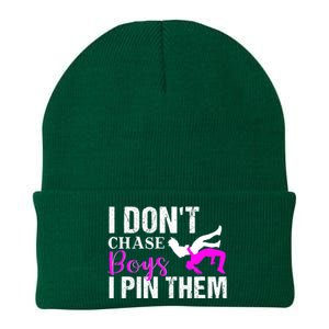 Funny I Don't Chase Boys I Pin Them Gift Wrestling Girls Gift Knit Cap Winter Beanie