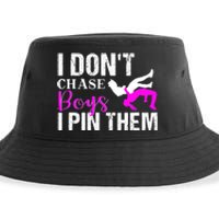 Funny I Don't Chase Boys I Pin Them Gift Wrestling Girls Gift Sustainable Bucket Hat