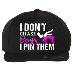 Funny I Don't Chase Boys I Pin Them Gift Wrestling Girls Gift Wool Snapback Cap