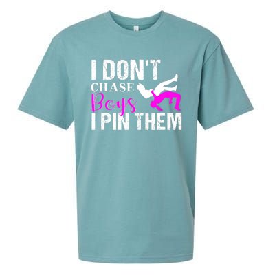 Funny I Don't Chase Boys I Pin Them Gift Wrestling Girls Gift Sueded Cloud Jersey T-Shirt