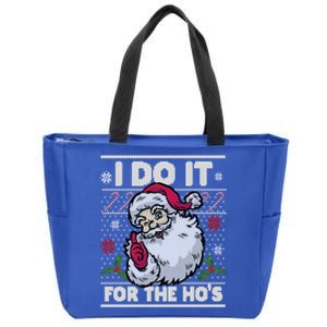 Funny I Do It For The Hos Santa Ugly Christmas Sweater Funny Gift Zip Tote Bag