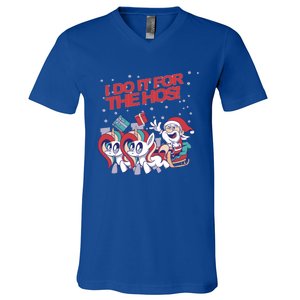 Funny I Do It For The Hos! Santa Claus Unicorn Horde Ho Gift V-Neck T-Shirt