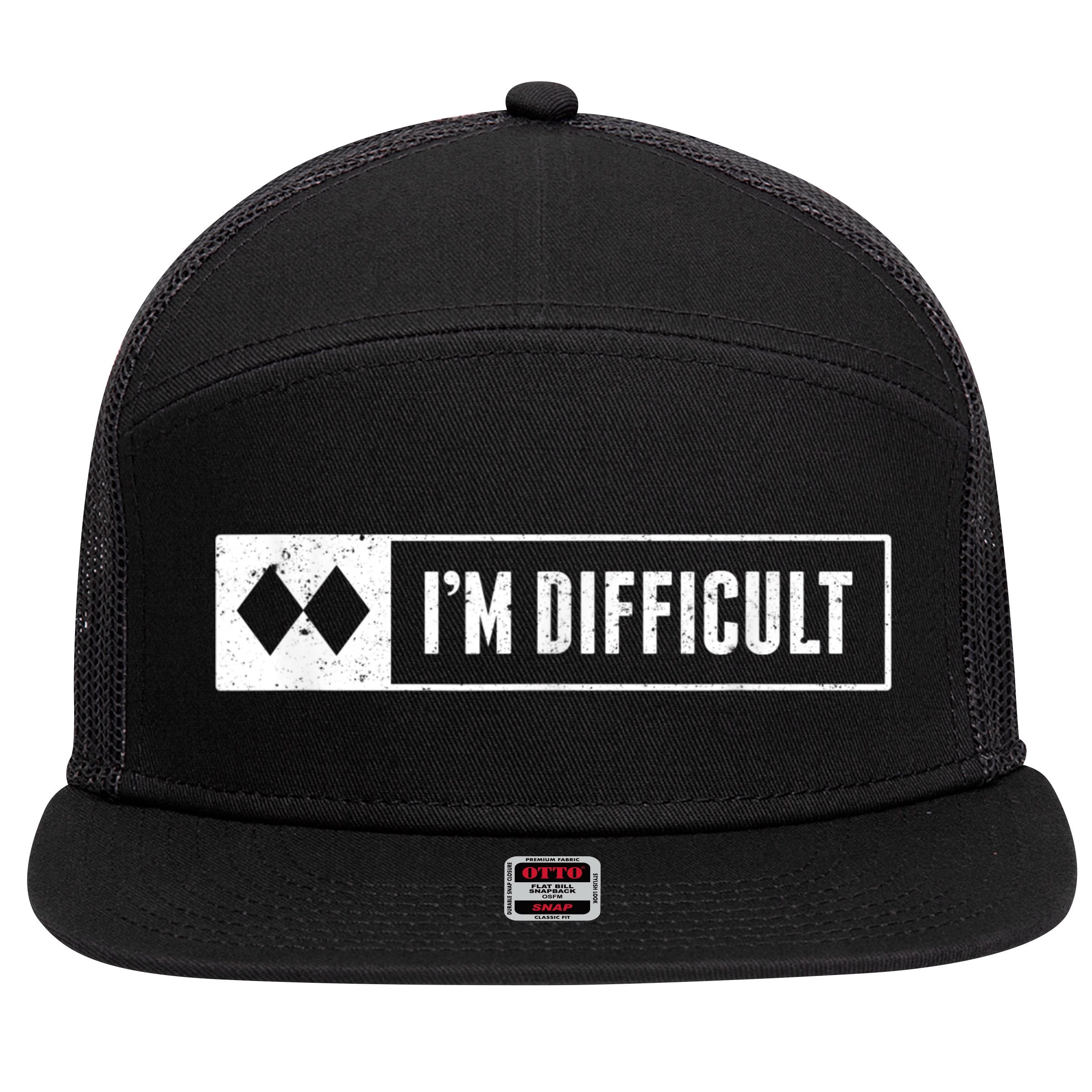 Funny I'm Difficult Snowboard Ski Mountain Sign Retro 7 Panel Mesh Trucker Snapback Hat