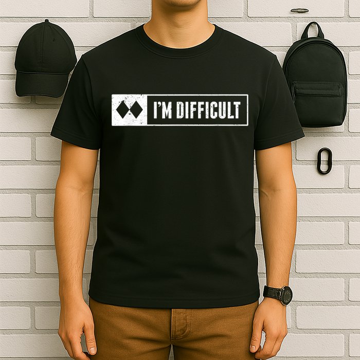 Funny I'm Difficult Snowboard Ski Mountain Sign Retro T-Shirt