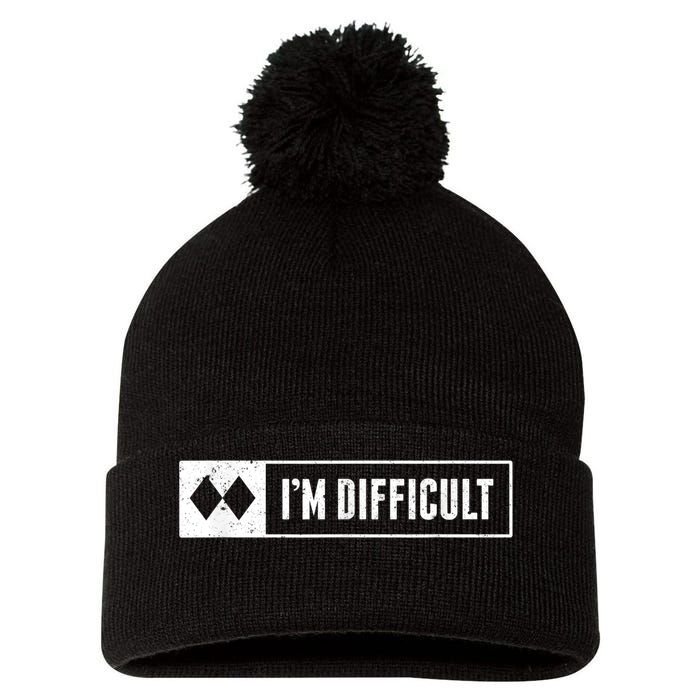 Funny I'm Difficult Snowboard Ski Mountain Sign Retro Pom Pom 12in Knit Beanie