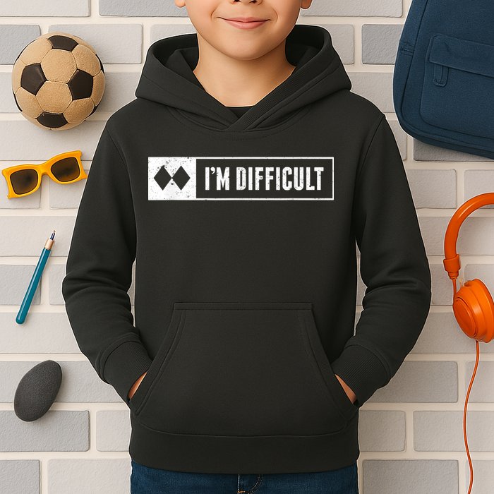 Funny I'm Difficult Snowboard Ski Mountain Sign Retro Kids Hoodie
