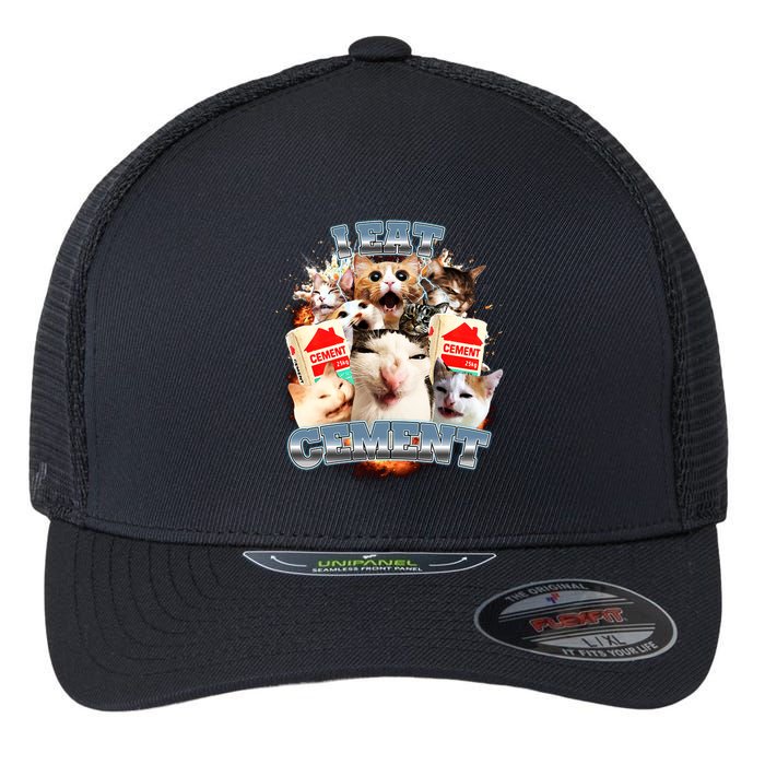 Funny I Eat Cement Cat Meme Flexfit Unipanel Trucker Cap