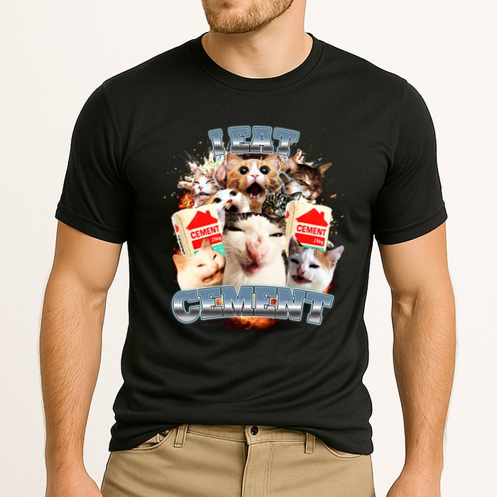 Funny I Eat Cement Cat Meme Cooling Performance Crew T-Shirt