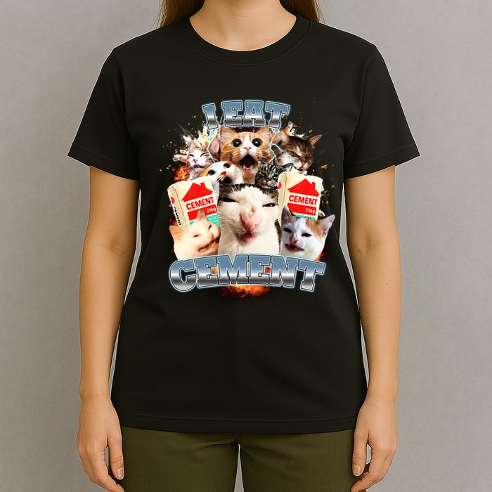 Funny I Eat Cement Cat Meme T-Shirt