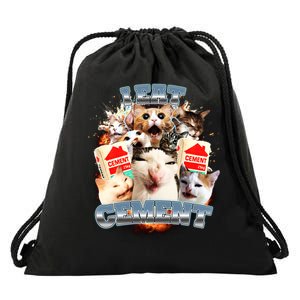 Funny I Eat Cement Cat Meme Drawstring Bag