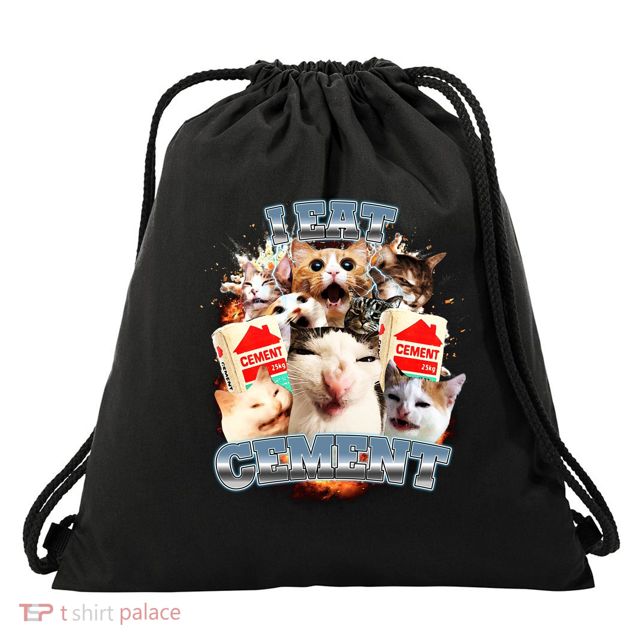 Funny I Eat Cement Cat Meme Drawstring Bag