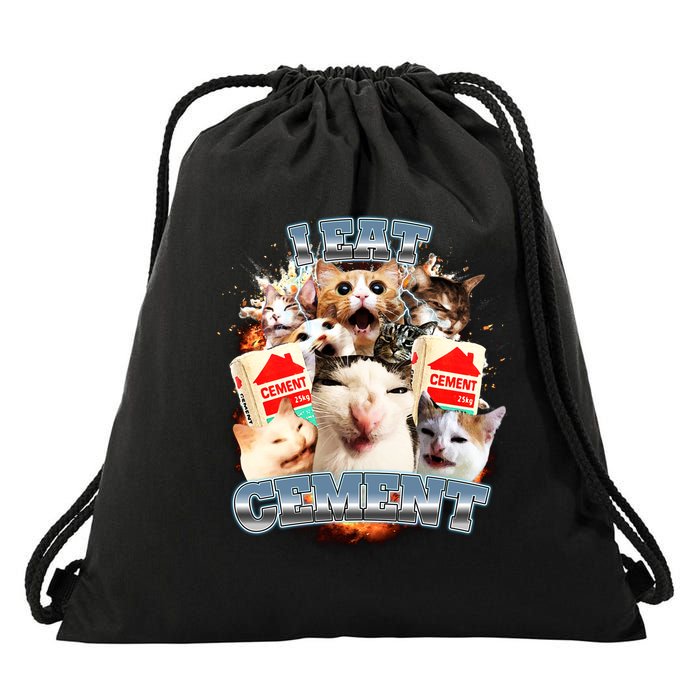 Funny I Eat Cement Cat Meme Drawstring Bag