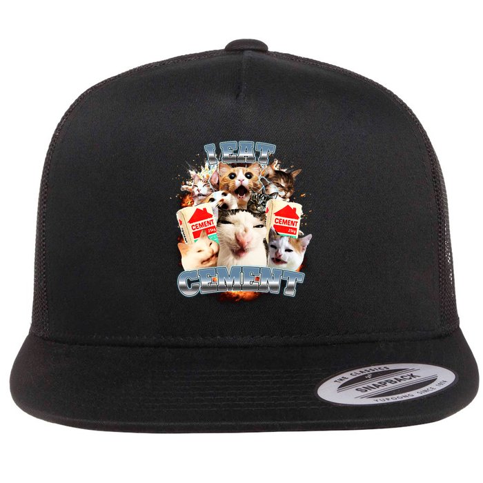Funny I Eat Cement Cat Meme Flat Bill Trucker Hat