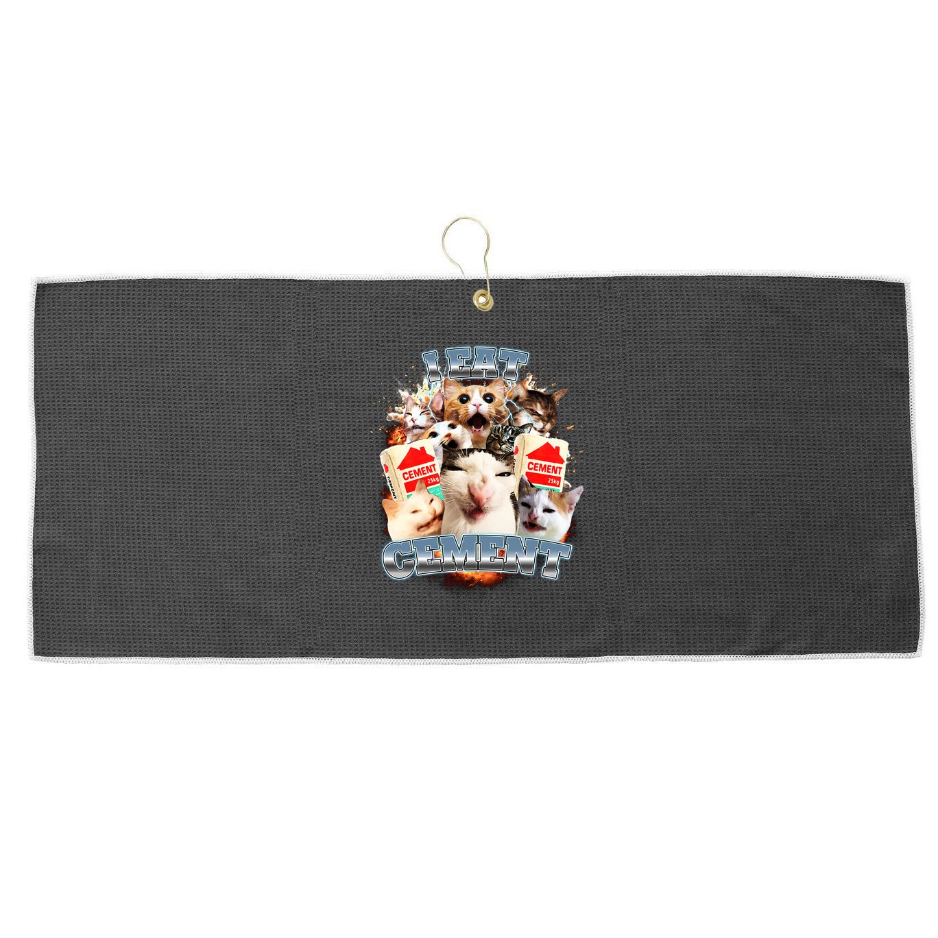 Funny I Eat Cement Cat Meme Large Microfiber Waffle Golf Towel
