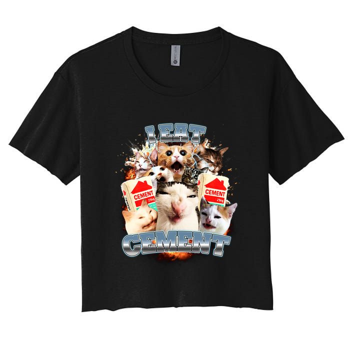 Funny I Eat Cement Cat Meme Women's Crop Top Tee