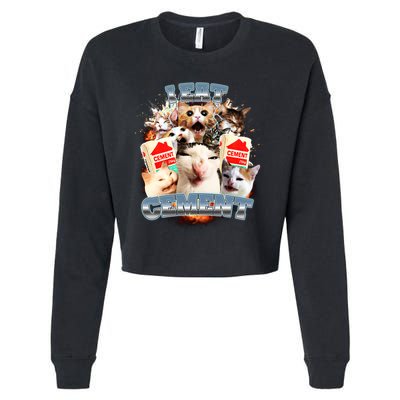 Funny I Eat Cement Cat Meme Cropped Pullover Crew