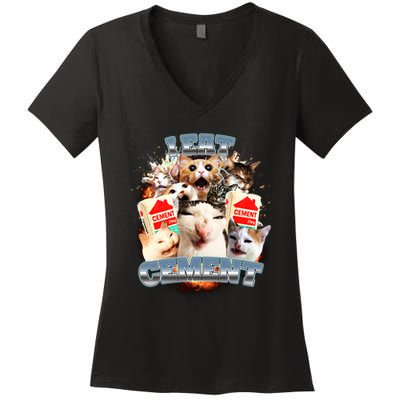 Funny I Eat Cement Cat Meme Women's V-Neck T-Shirt