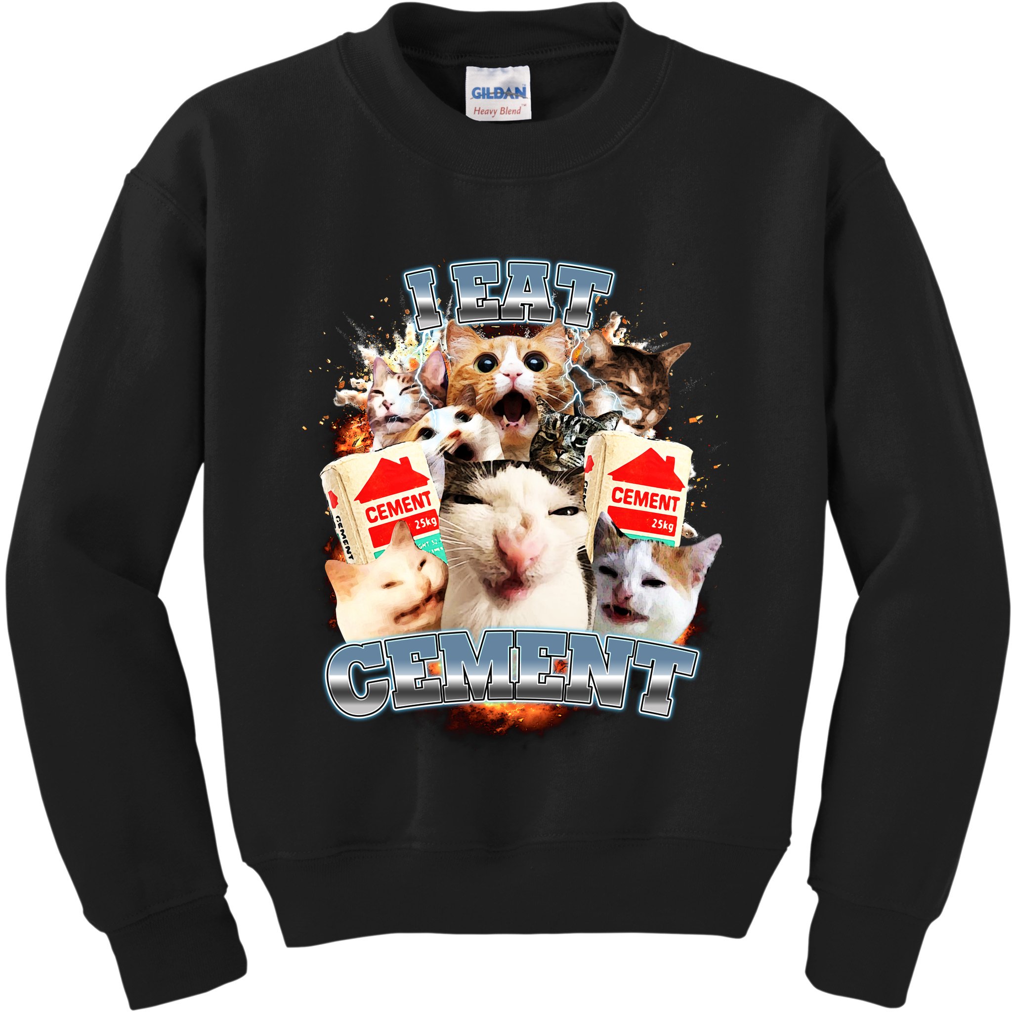 Funny I Eat Cement Cat Meme Kids Sweatshirt