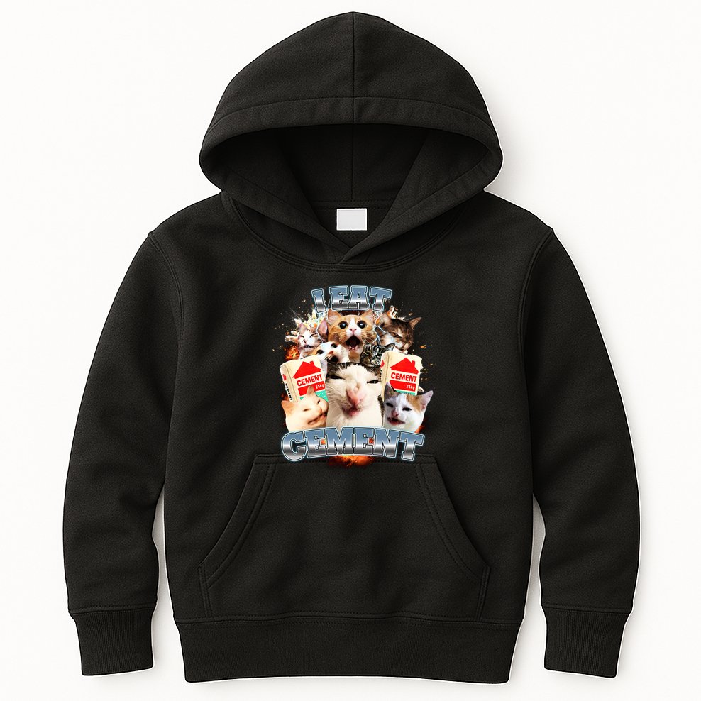 Funny I Eat Cement Cat Meme Kids Hoodie
